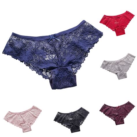 Women Panties Sexy Solid Color Briefs Lace Perspective Hollow Out Flower Breathable Briefs
