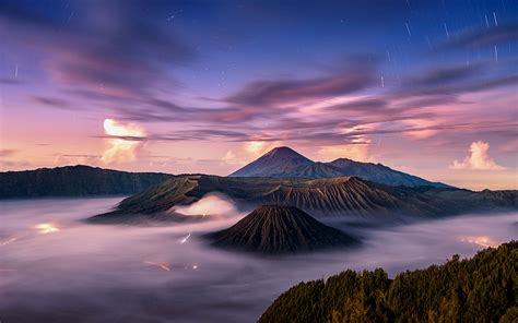 Calm Volcano Landscape In Fog Wallpaper Hd Nature 4k