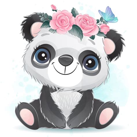 Cute Panda Clipart With Watercolor Illustration Etsy Dibujos De