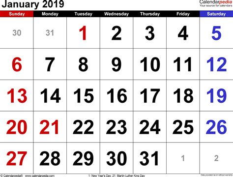 January 2019 Calendars For Word Excel Pdf Qualads