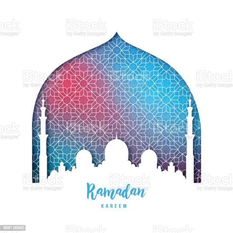 Kartu Ucapan Ramadan Kareem Indah Siluet Masjid Dengan Gaya Kertas