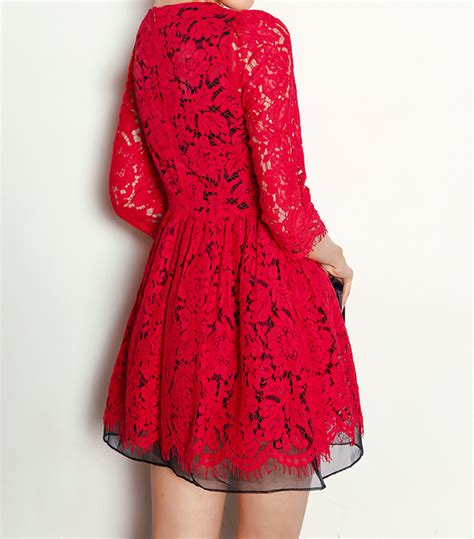 Red Lace Long Sleeve Dress On Luulla