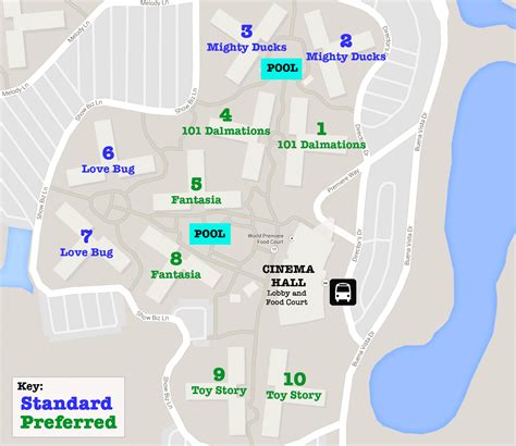 Check out the map to see fun areas such as fantasia and toy story! All-Star Movies Resort | WDW Prep School