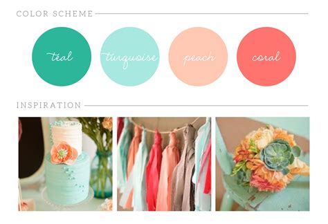 Wedding Color Inspiration Teal Turquoise Peach Coral Wedding Pastel