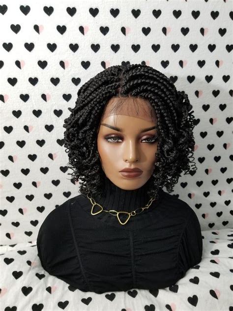 Handmade Box Braid Braided Lace Front Wig With Curly Ends Color 1b