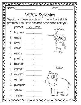 cv syllable pattern worksheets google search teaching syllables