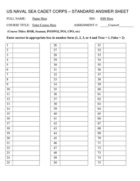 Printable Answer Sheet