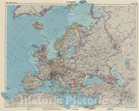 Historic Map 1955 Europe Plate 49 V Iii Vintage Wall Art