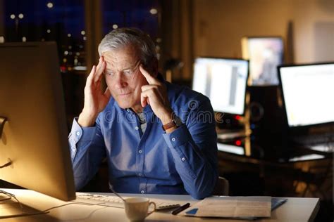 Exhausted Businessman Working Late Night Stock Image Image Of