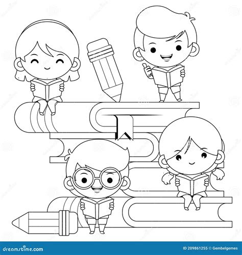 Libro De Colorear Para Niños Dibujos Animados Niños De Escuelas Lindas