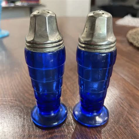 Vintage Depression Glass Moderntone Cobalt Blue 4 Inch Salt And Pepper Shakers 28 00 Picclick