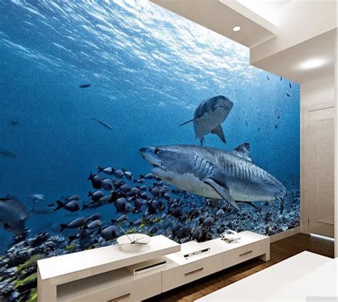 3d Sharks Ocean Underwater Wallpaper Mural For Home Or Business