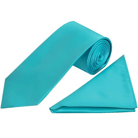 Turquoise Satin Tie And Handkerchief Set Classic Tie Handkerchief Set