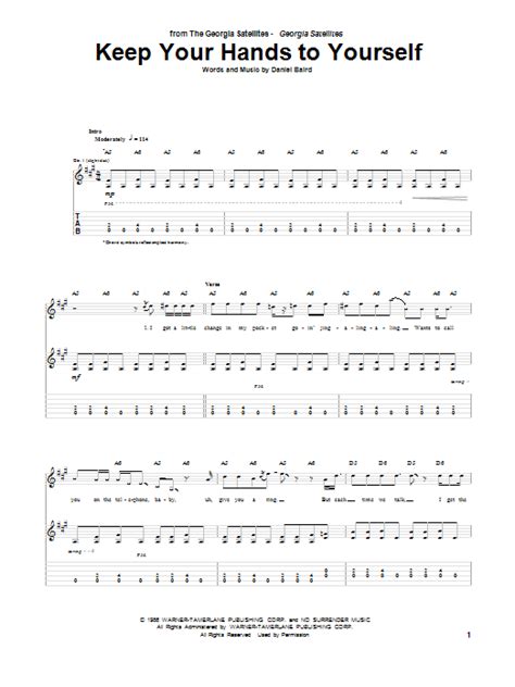 Keep Your Hands To Yourself Sheet Music Georgia Satellites Guitar Tab