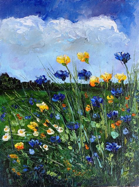 Wildflower Painting Oil Meadow Original Art Flower Landscape Etsy