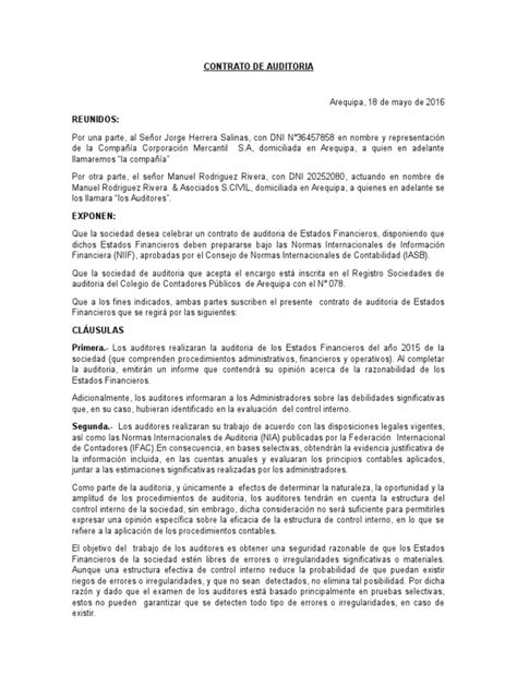 Contrato De Auditoria Grupo 1 1 Estado Financiero Contabilidad