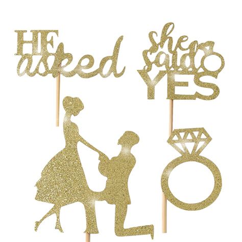 Buy 24pcs Gold Glitter He Asked She Said Yes Cupcake Toppers For Engagement Party Wedding