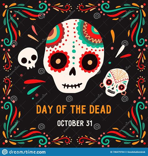 Day Of The Death 31 October Postcard Or Card Vector Flat Illustration