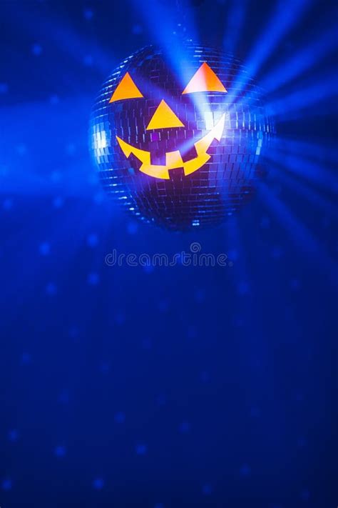 Pumpkin Disco Ball At Halloween Party Jack O Lantern With Shiny Rays