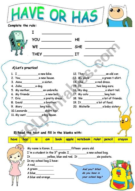 Using ´have´ And ´has´ Esl Worksheet By Thaniapg English Grammar
