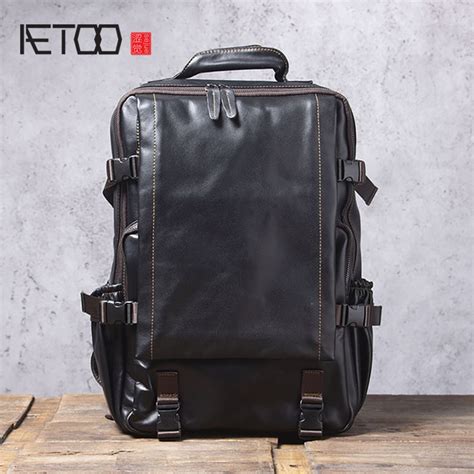 Aetoo Casual Head Leather Shoulder Bag Mens Handmade Leather Computer Backpack Fashion Travel