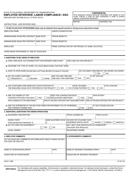 Form Cem 2504 Download Fillable Pdf Or Fill Online Employee Interview