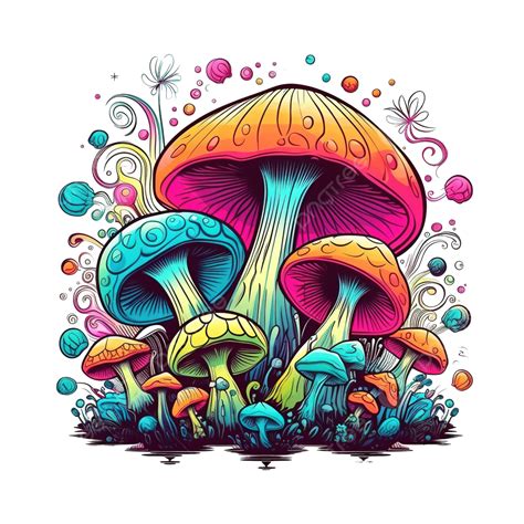 Neon Color Mushrooms Shrooms Psychedelic Drawing Mushrooms Png Color