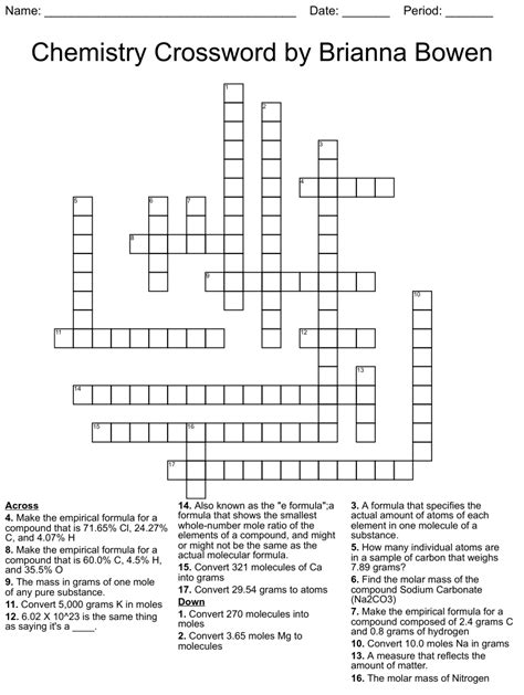 Chemistry Crossword By Brianna Bowen Wordmint