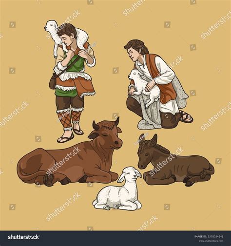 Bethlehem Shepherds Animals Christmas Nativity Scene Stock Vector