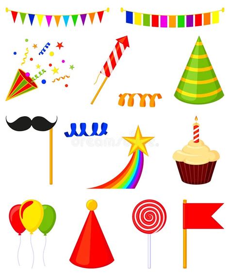 14 Colorful Cartoon Party Elements Set Stock Vector Illustration Of