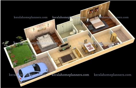 3 Simple 02 Bedroom Homes Ground Floor Plans 3d View Free Kerala