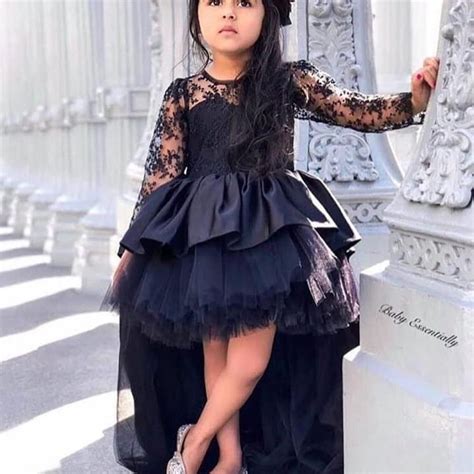 Black Lace Appliqué Kids Prom Dress 2020 High Low Cute Cheap Flower