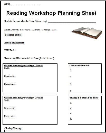 Writers Workshop Lesson Plan Template Card Template