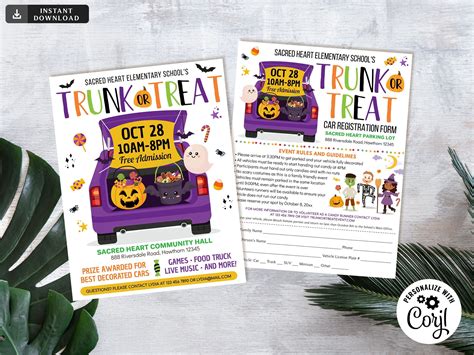 Editable Trunk Or Treat Flyer With Car Registration Form Etsy