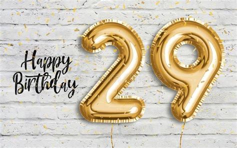Happy 29 Th Birthday Gold Foil Balloon Greeting White Wall Background