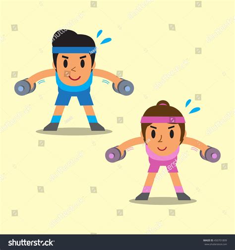Cartoon Man And Woman Doing Dumbbell Bent Over Lateral Raise Exercise