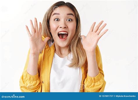 Emotive Excited Screaming Asian Blond Girl Yell About Amazing Shocking