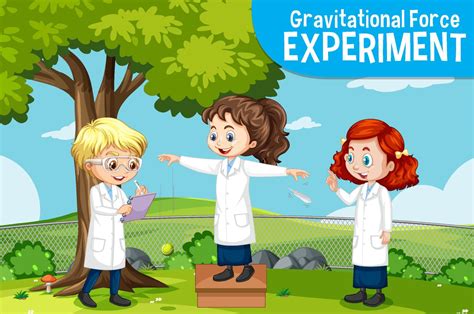 Gravitational Force Experiment With Scientist Kids Cartoon Character