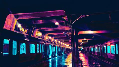 Train Station On A Rainy Night Cyberpunk