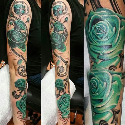 This vibrant color selection makes the tattoo more joyful and helps you stand apart from the crowd. I love the color green. But i prefer lilies | Rose vine ...