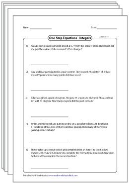 Students begin to work with algebra word problems in a series of math worksheets, lessons, and homework. Equation Word Problems Worksheets