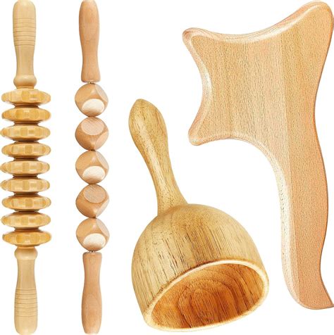 4 Pieces Wood Massage Tools Maderoterapia Kit Lymphatic Drainage Anti Brown Tswop