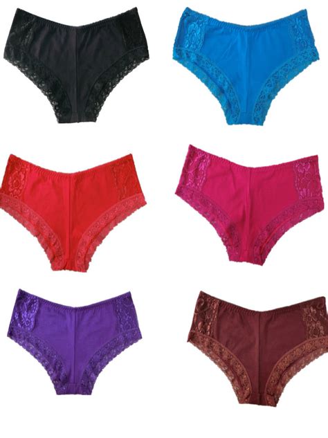 Sweet Allure Womens Lace Trim Cotton Cheeky Hipster Panties 6 Pack