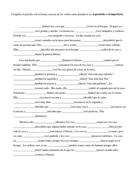 Preterite Vs Imperfect Worksheet With Answers