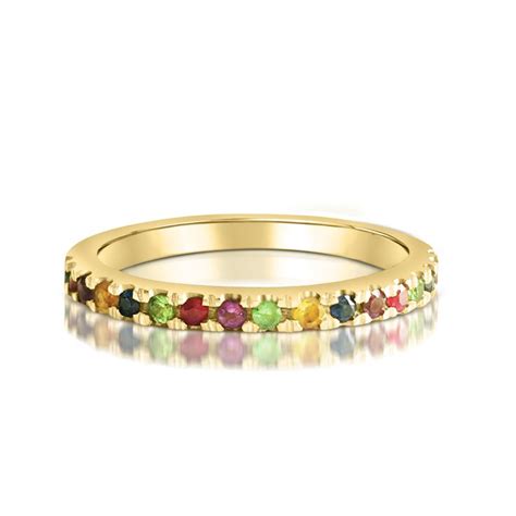 Multi Coloured Eternity Ring In 18ct Yellow Gold And Mixed Semi
