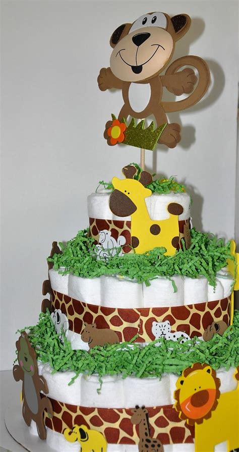 Jungle Safari Baby Shower Diaper Cake Centerpiece Gender Etsy