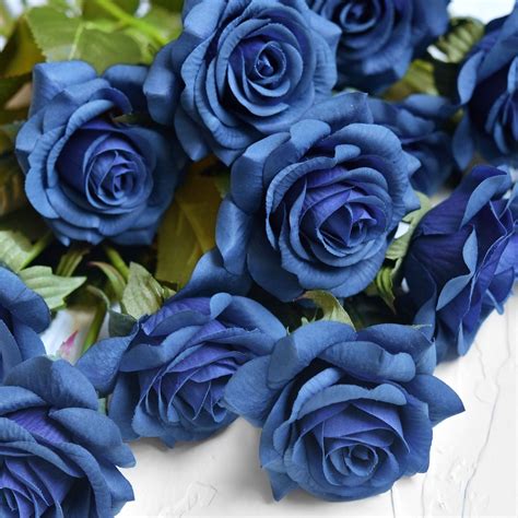 Real Touch 10 Stems Royal Blue Silk Artificial Roses Flowers ‘petals F