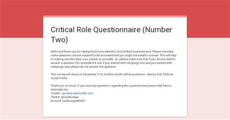No Spoilers Critical Role Questionnaire Criticalrole