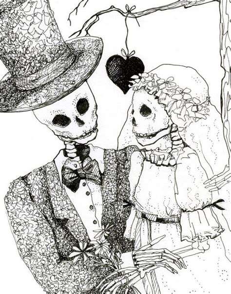 Day Of The Dead Wedding Skeleton Drawing Of Bride By Carlalovato