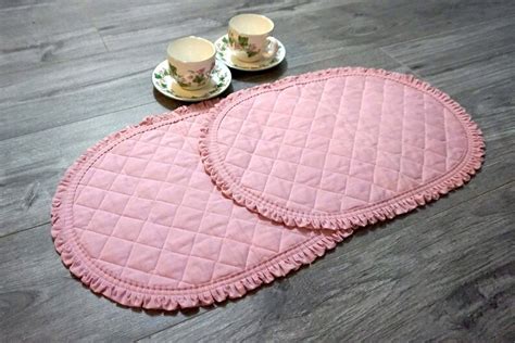 Vintage Quilted Oval Pink Placemats With Ruffles Table Mats Etsy